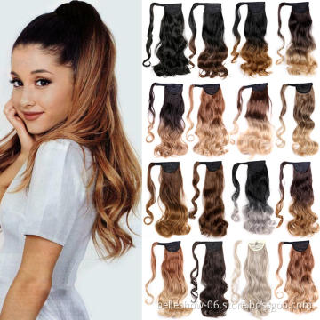 Hot sell  Easy To Wear Many Different Color Ombre Silk Curl Faux Fiber Hair Synthetic Wrap Around Magic Paste Ponytail